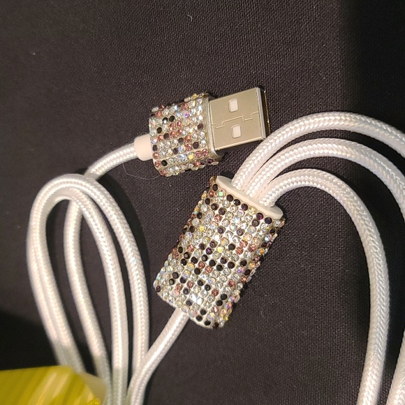 Cell Car Charger system- Rhinestone white cord - Iphone, USB A, USB C & Android - Picture 3 of 5